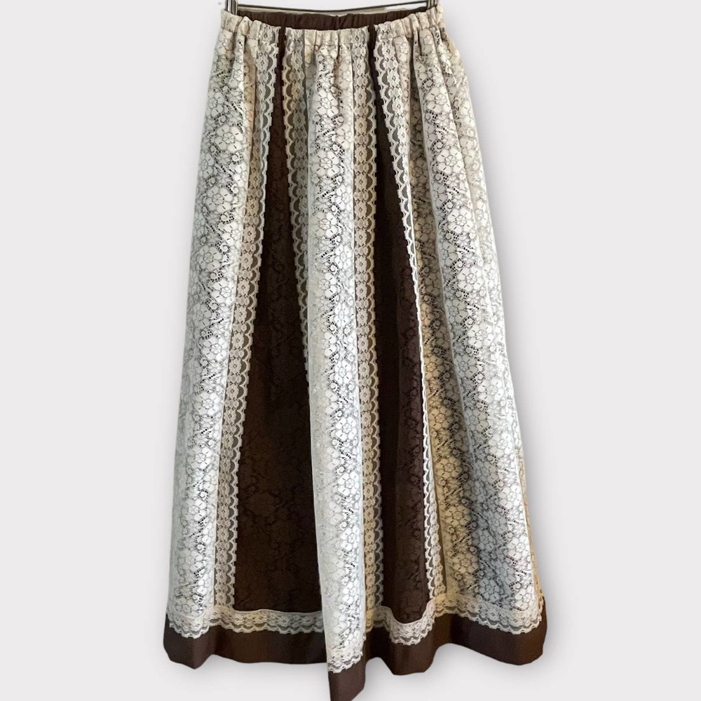 Beautiful Vintage Carefree Fashions 70s Lace Full Length Skirt Cottage Corp